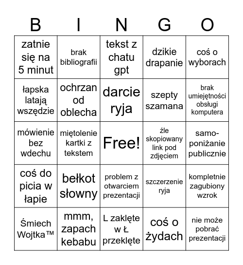 Wojtunio prezentacja Bingo Card