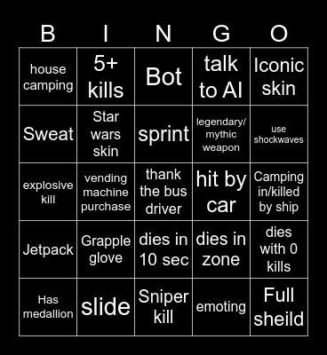 Fortnite Bingo Card
