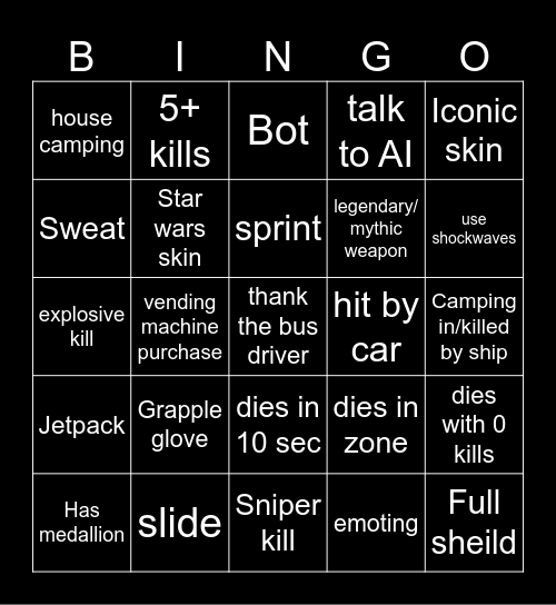 Fortnite Bingo Card