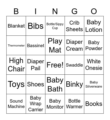 Baby Gift Bingo Card