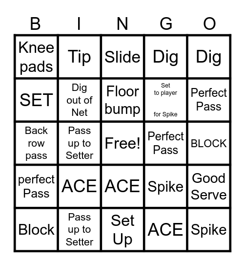 Volleyball Bingo Card