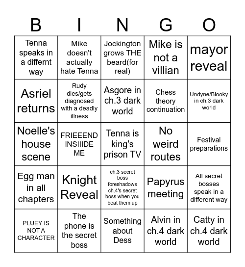 DELTARUNE RIGHT FU**ING NOW Bingo Card