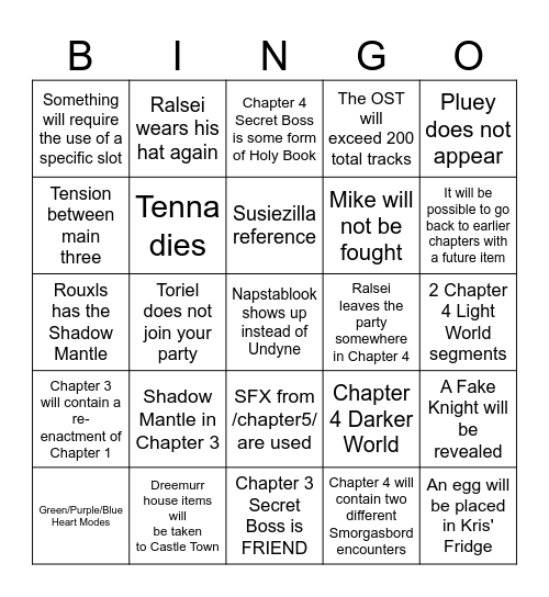 DELTARUNE Chapter 3+4 Bingo Card