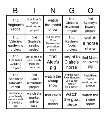 Outagamie County Fair 2025 Bingo Card