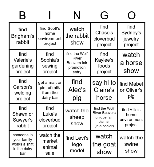 Outagamie County Fair 2025 Bingo Card