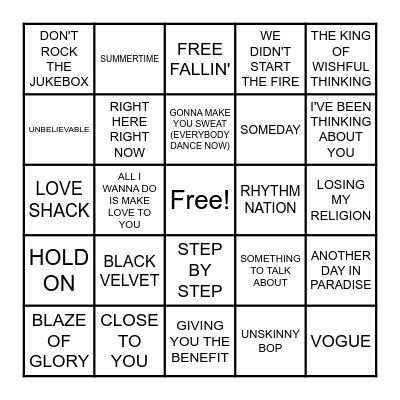 HITS FROM 1990 & 1991 Bingo Card