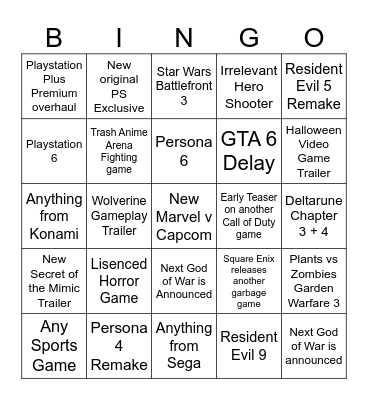 State of Play predictions Bingo Card