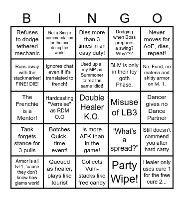 FFXIV French Player Bingo Card