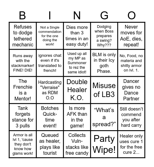 FFXIV French Player Bingo Card