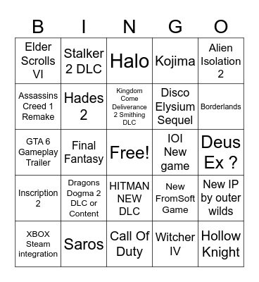 Summer Game Fest Bingo Card