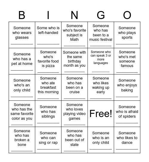 Human Bingo Card