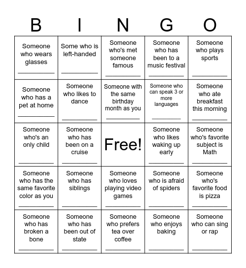 Human Bingo Card