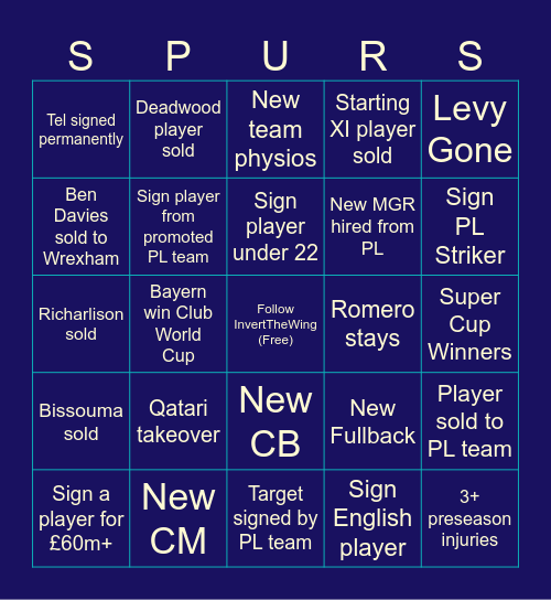 TOTTENHAM HOTSUMMER BINGO Card
