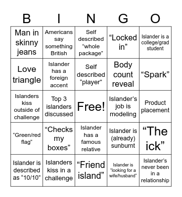 Love Island Premiere! Bingo Card