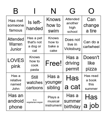 Find someone who... Bingo Card