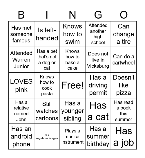 Find someone who... Bingo Card