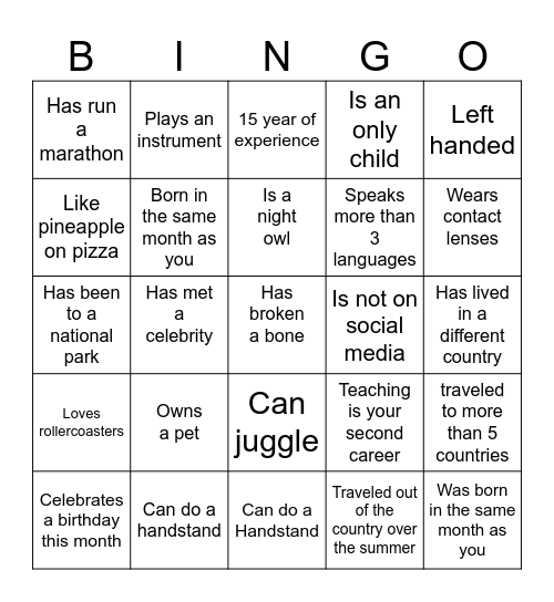 Find a Coworker BINGO Card