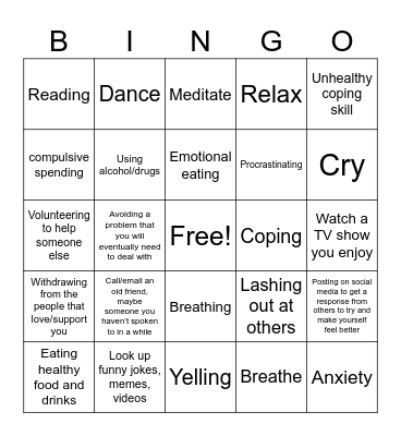 Coping Bingo Card