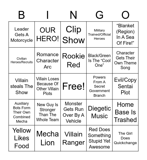 Super Sentai Bingo Card