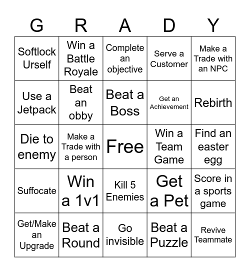 Any Game Bingo Card