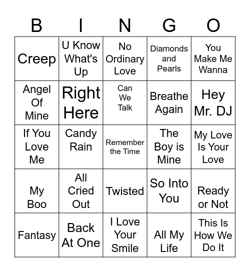 90's R&B Bingo Card