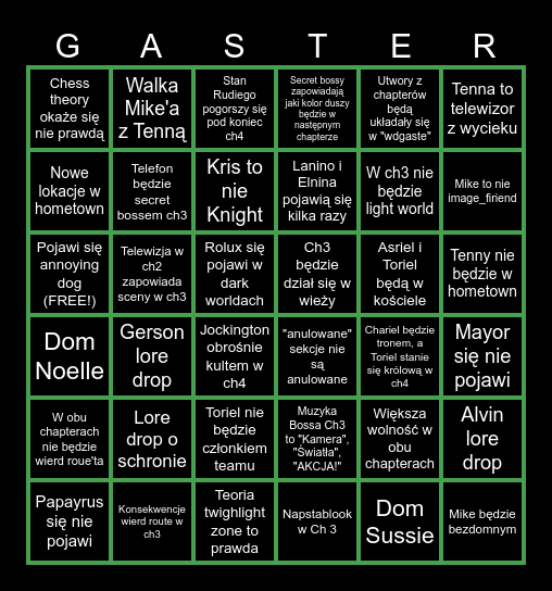 Deltarune CH 3&4 Bingo Card