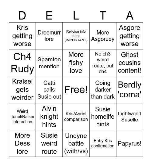 Deltarune ch3/4 Bingo Card