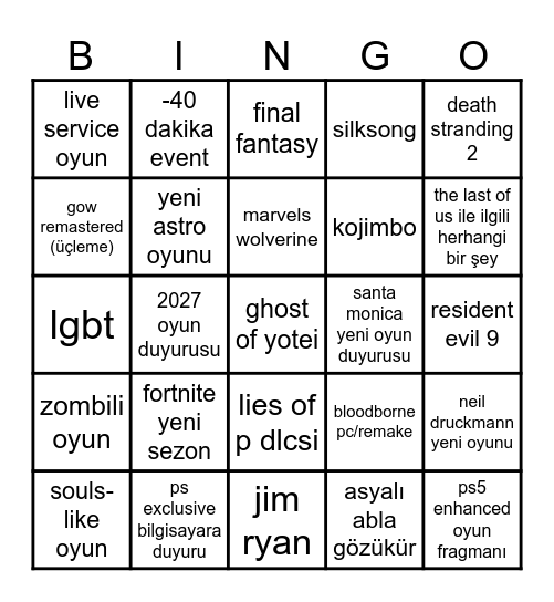 5 haziran 2025 state of play Bingo Card