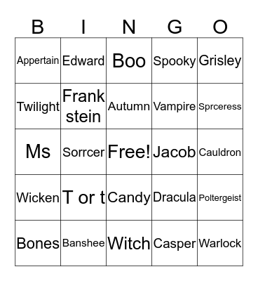 Halloween Vivian Bingo Card