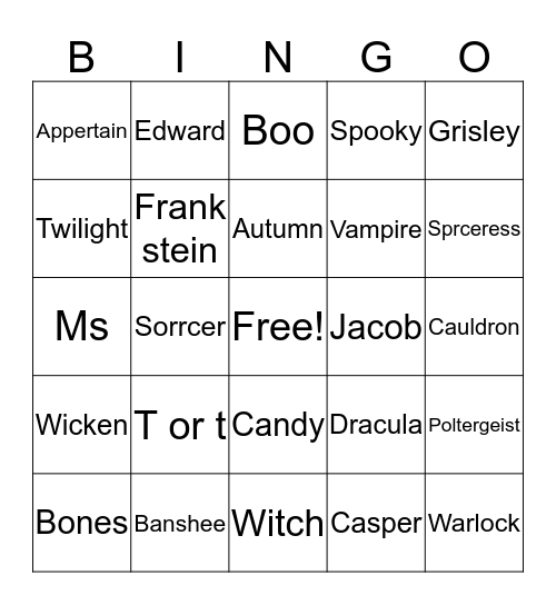 Halloween Vivian Bingo Card