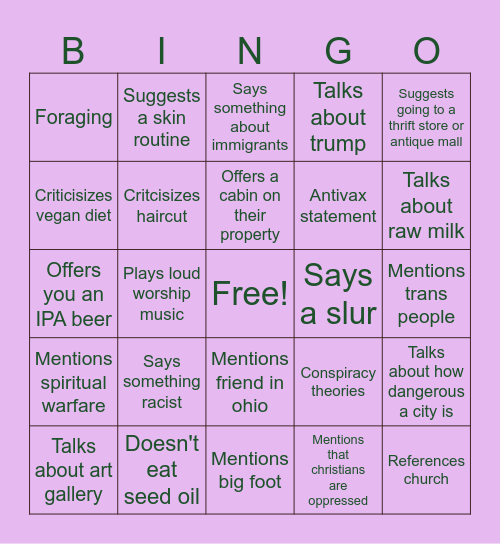 Family trip bingo Card