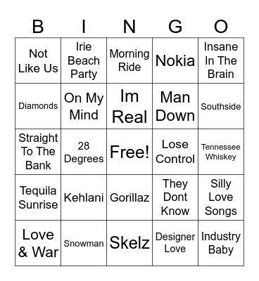 WYS Music Bingo Card