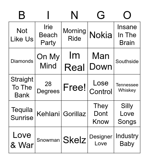 WYS Music Bingo Card