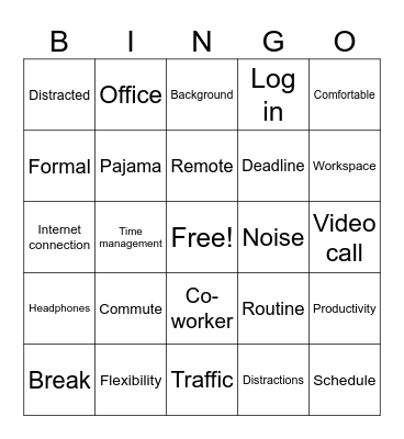 Working from home Bingo Card