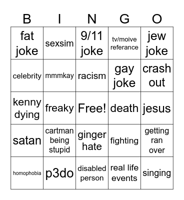 South Park Bingo Card