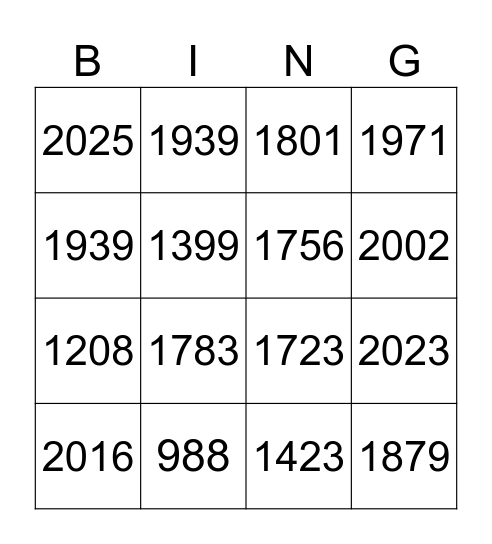 Untitled BingoYears Bingo Card