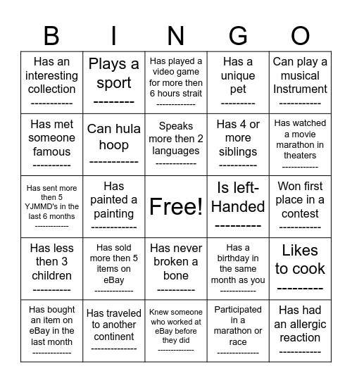 eBay Bingo Card