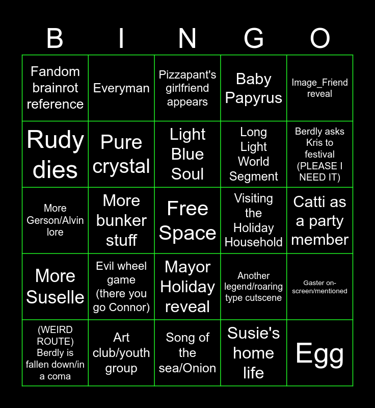 Deltarune Chapter 4 Bingo Card Bingo Card