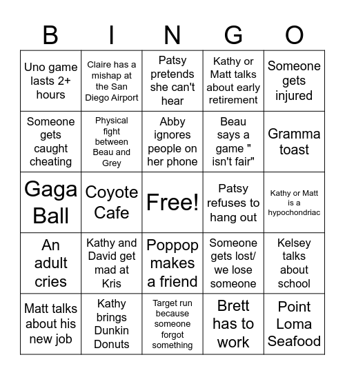 Rodriguez Bingo Card