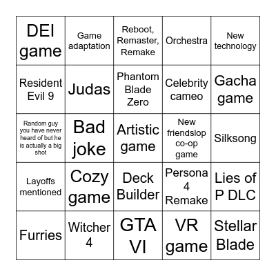Summer Game Fest 2025 Bingo Card