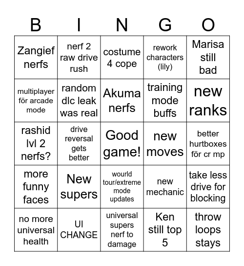 sf bingo Card