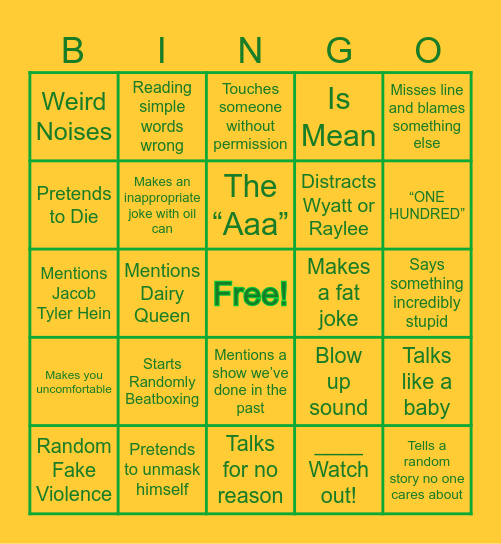 Wiz Of Oz Deven Bingo Card