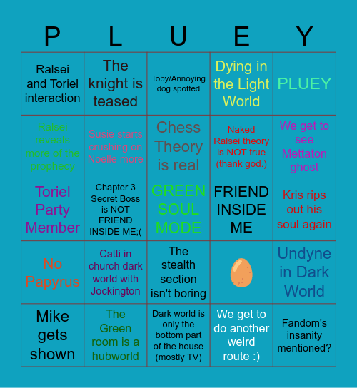 Deltarune Tomorrow Bingo Card