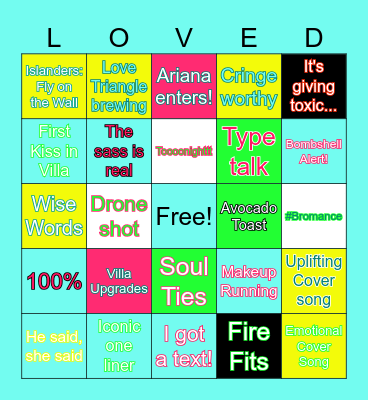 Love Island USA Season 7 Bingo Card