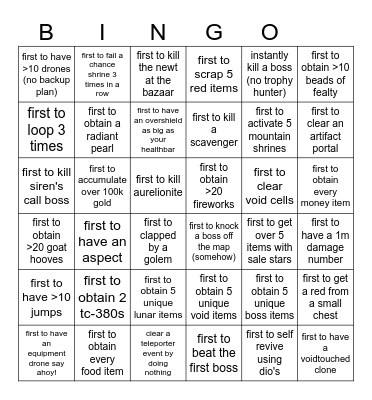 ror2 Bingo Card