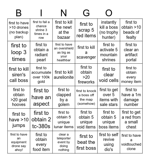 ror2 Bingo Card