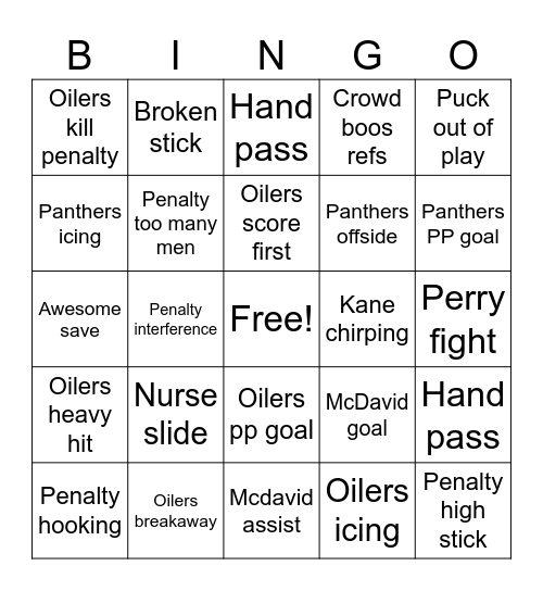 Oilers Bingo Card