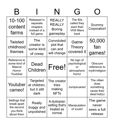 Mascot Horror Bingo Card