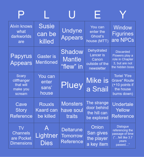 Deltarune Chapters 3&4 BINGO Card