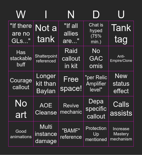 Jedi Master Mace Windu Bingo Card